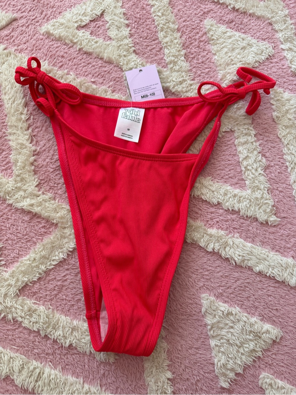 Wild Fable Bright Red Ribbed Tie-Side Bikini Bottoms
